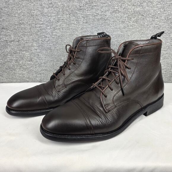 ALLSAINTS HARLAND MEN’S CAP‑TOE LEATHER LACE-UP COMBAT BOOTS – BLACK – SIZE 12 main image 10